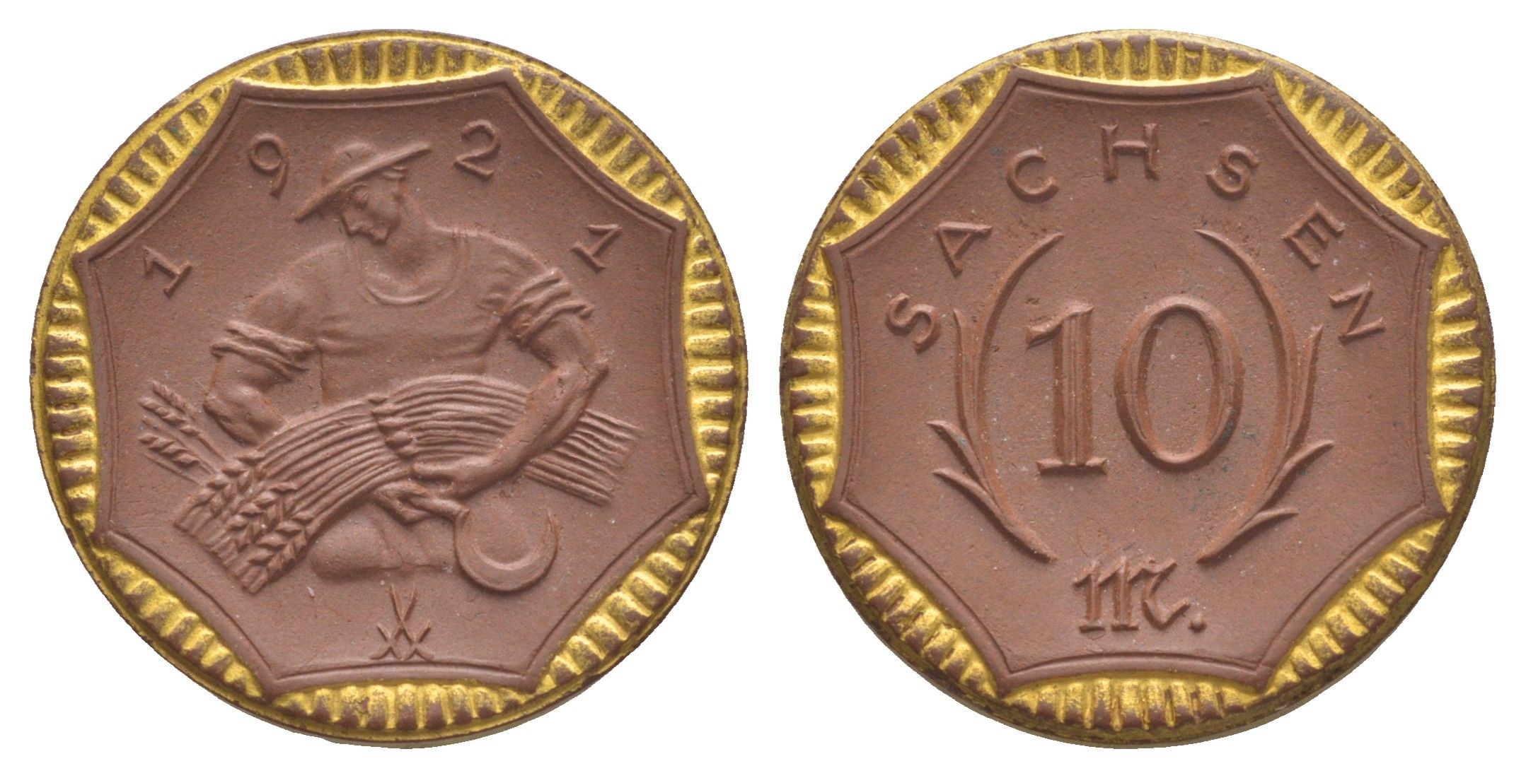 Саксония 10 марок 1921 Men18 27868.47, Scheuch 63b фарфор 1094-10-62