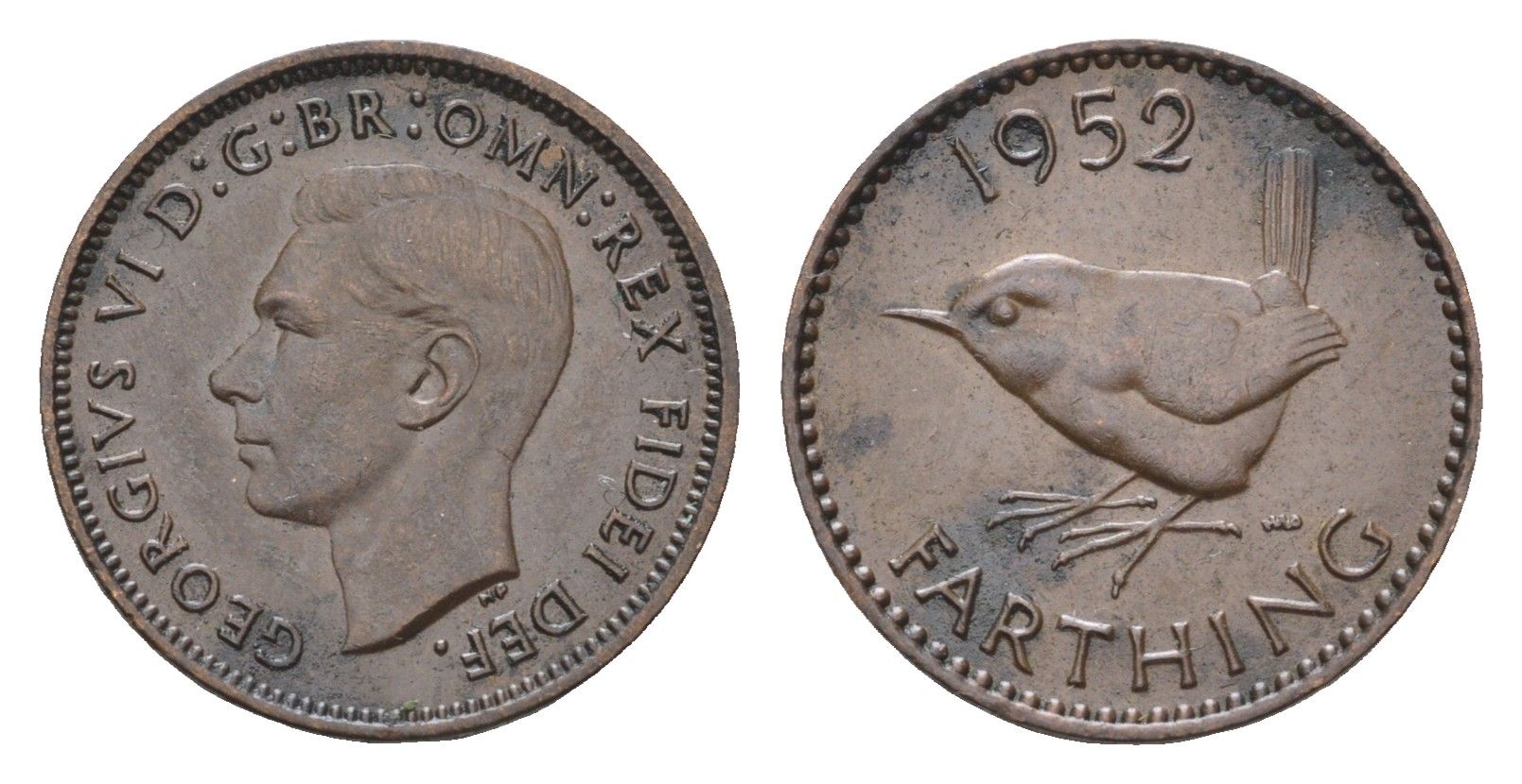Великобритания 1 фартинг 1952 Георг VI (1936-1952) KM 867, Spink 4119 бронза 4659-832