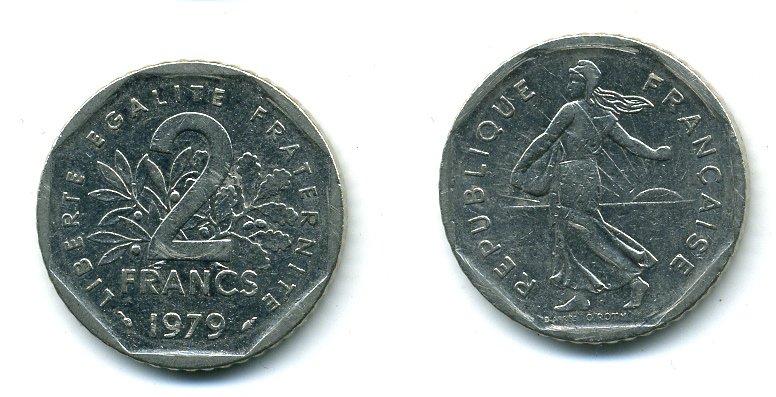 ФРАНЦИЯ 2 ФРАНКА 1979 СЕЯТЕЛЬ KM 942.1, LE FRANC 272.3 никель 25-2422