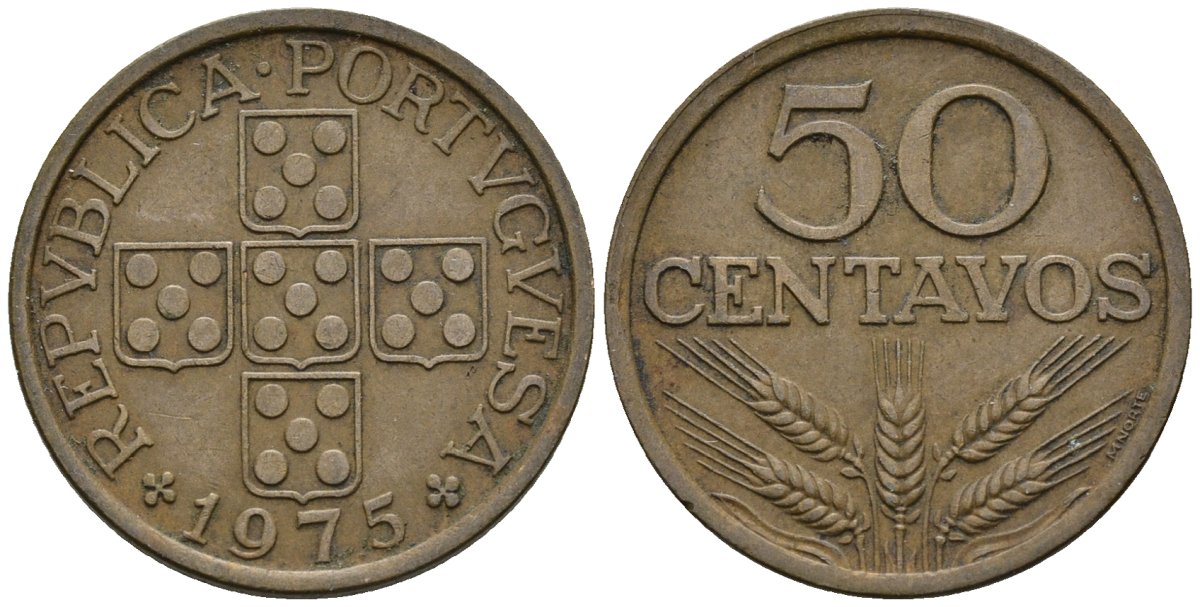 Португалия 50 сентаво 1975 KM 596 бронза 4148-352