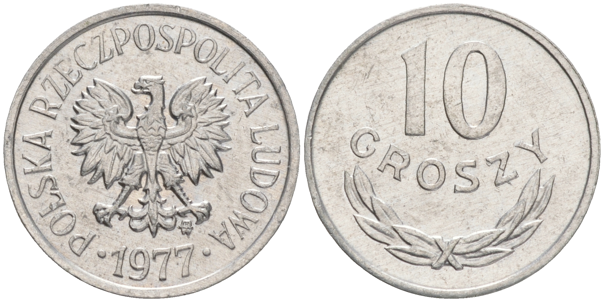 ПОЛЬША 10 ГРОШЕЙ 1977 MW KM АА47 алюминий XF 192-111