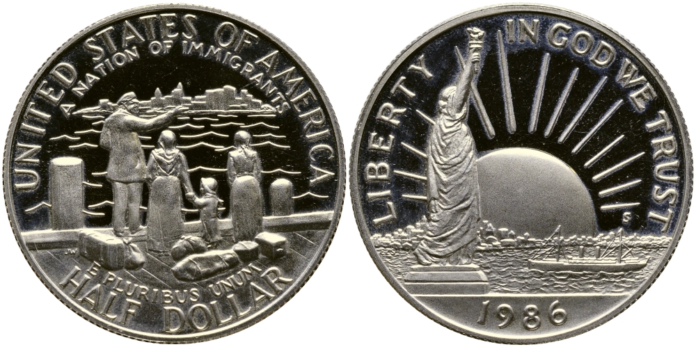 США 1/2 доллара (50 центов) 1986 D, США нация иммигрантов, статуя свободы KM 212 медь плакированная медно-никелем PROOF 1530-733