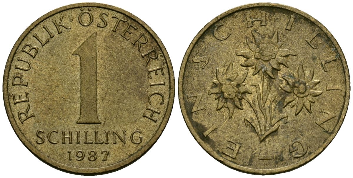 Австрия 1 шиллинг 1987 KM 2886 алюминиевая бронза 4135-217