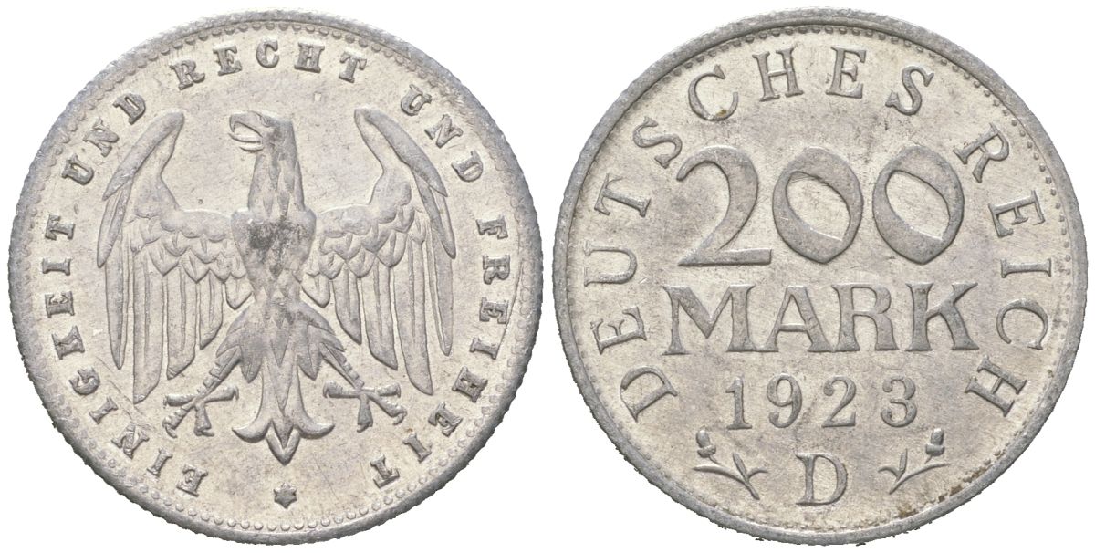 Германия 200 марок 1923 D KM 35 алюминий aUNC 31-136