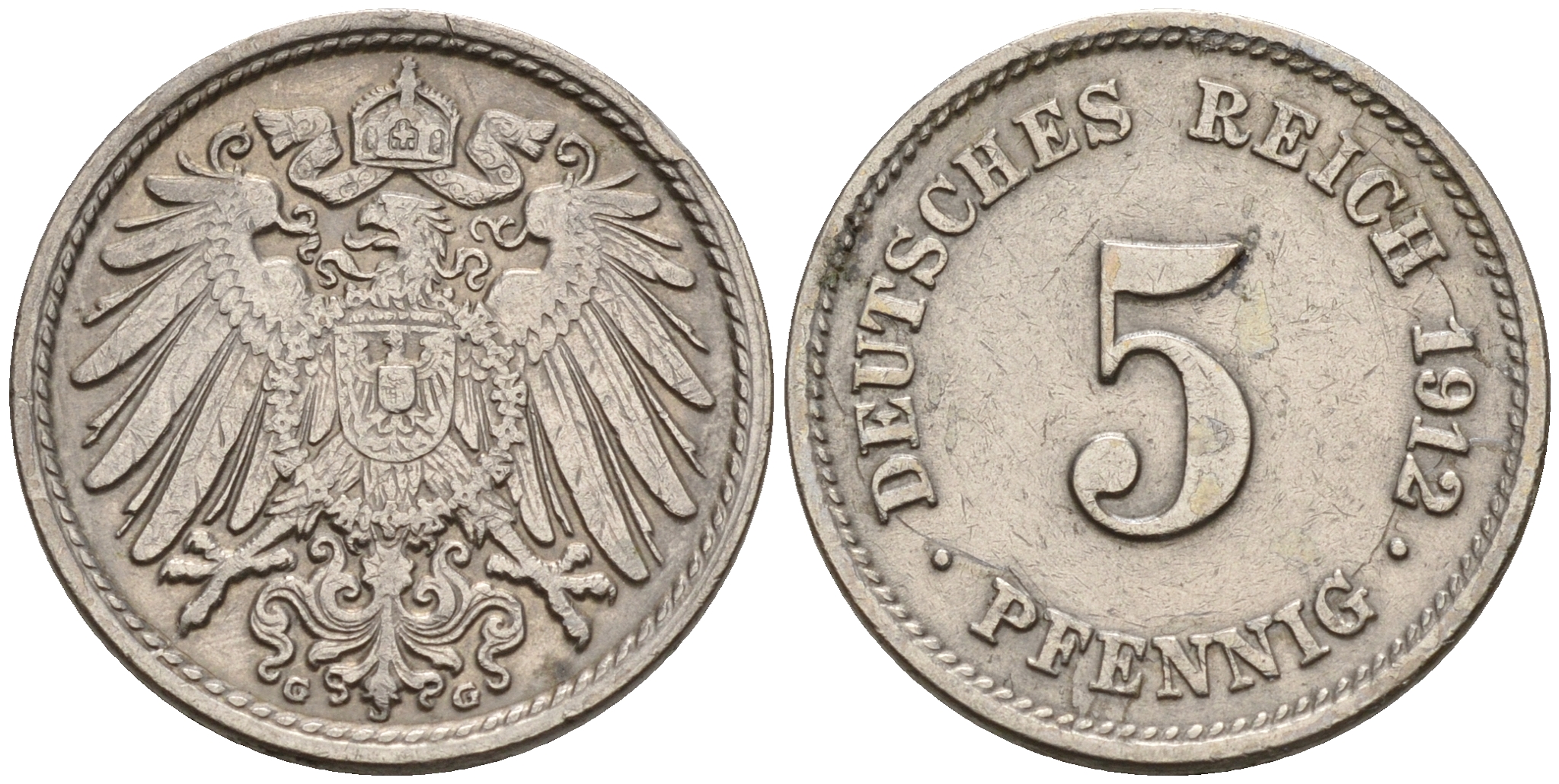 Германия 5 пфеннигов 1912 G KM 11, J.12 медно-никель    4152-1246