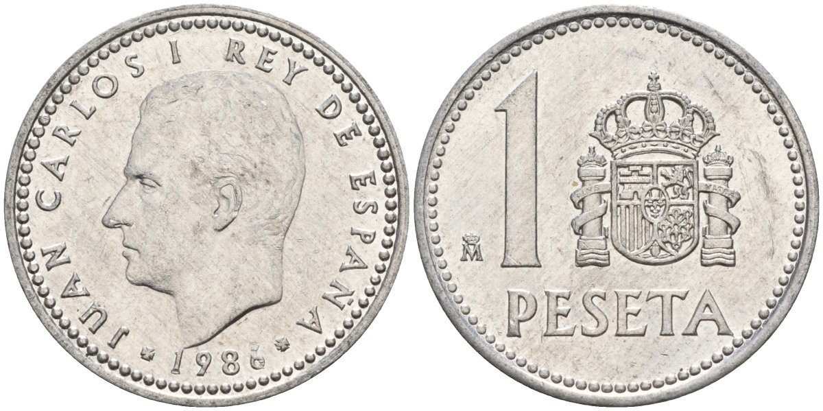 Испания 1 песета 1986 M, Хуан Карлос I (1975-2014) KM 821 алюминий 4155-513