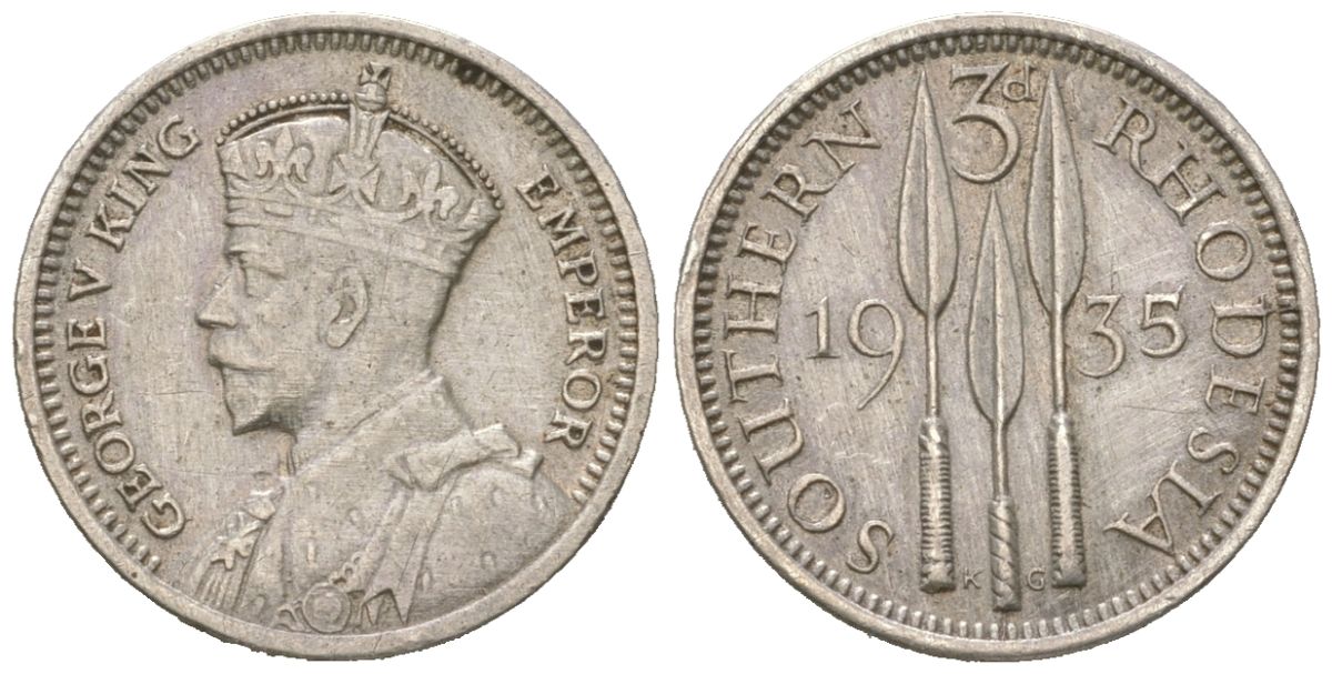 Южная Родезия 3 пенса 1935 Георг V (1910-1936) KM 1 серебро 4617-113