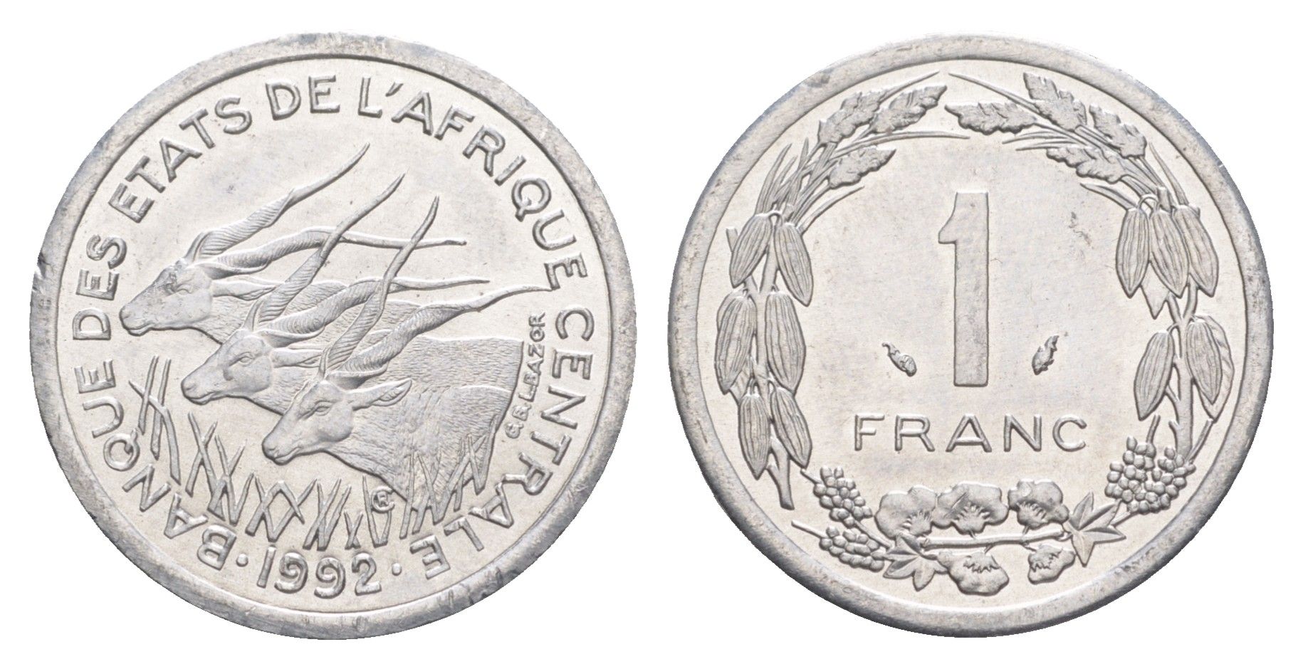 Центральная Африка (BEAC) 1 франк 1992 KM 8 алюминий UNC 4652-1031