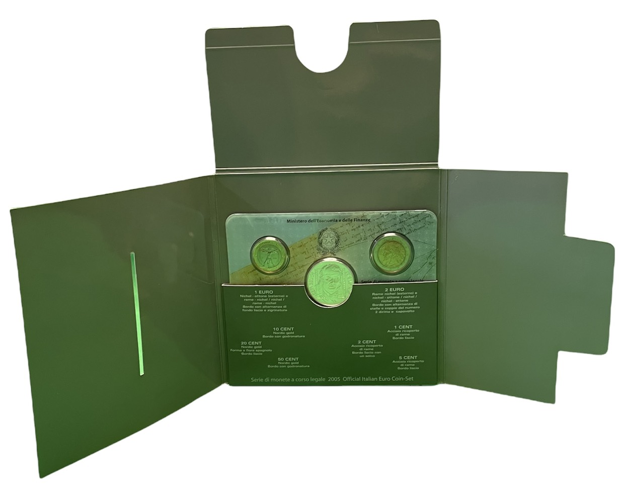 Италия набор из 9 монет 2005 включая 5 евро Федерико Феллини серебро UNC 4-5-3-05