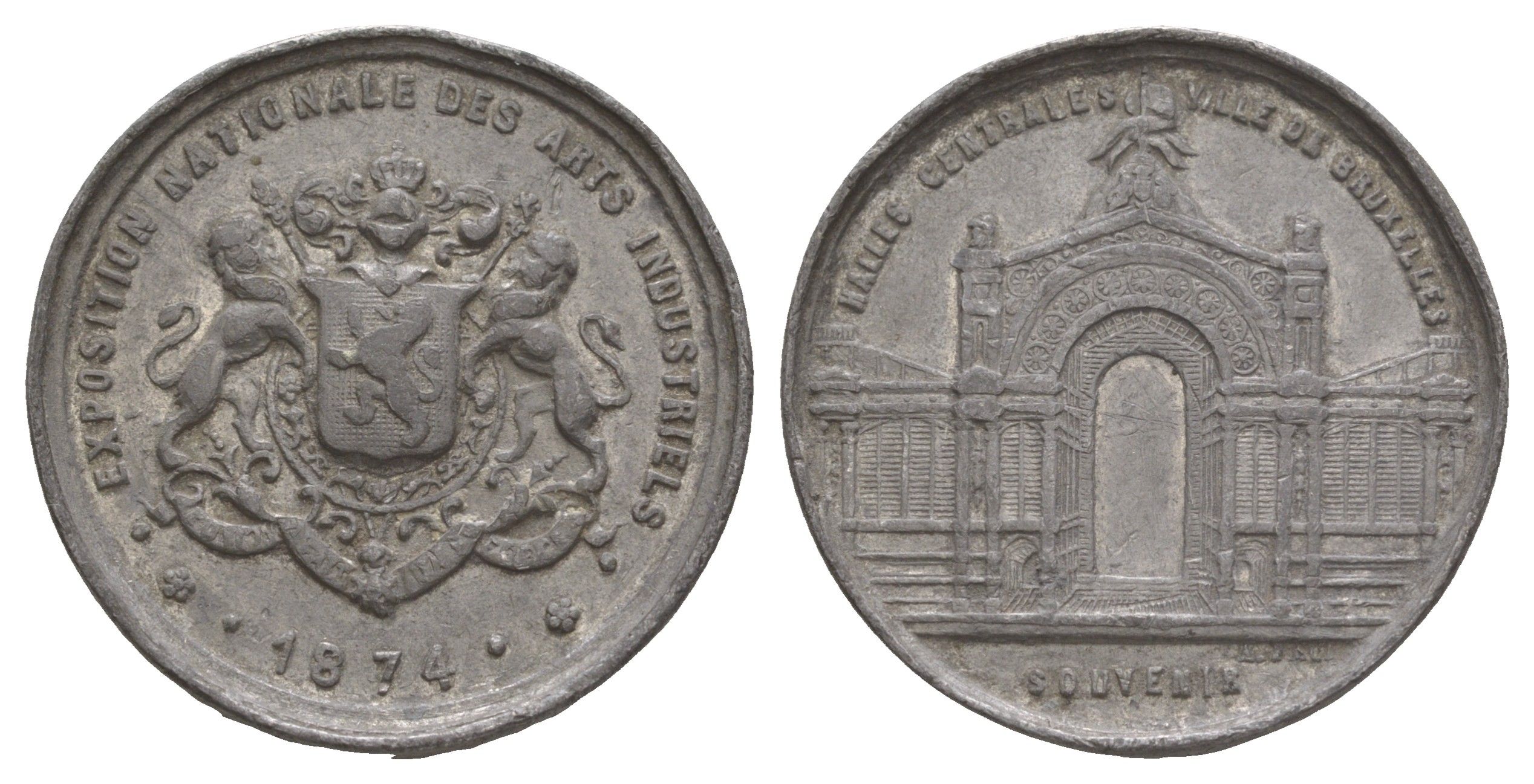 Бельгия медаль Национальная выставка промышленного искусства 1874 диаметр 32 мм, вес 10,78 гр цинк алюминий 5010-1815