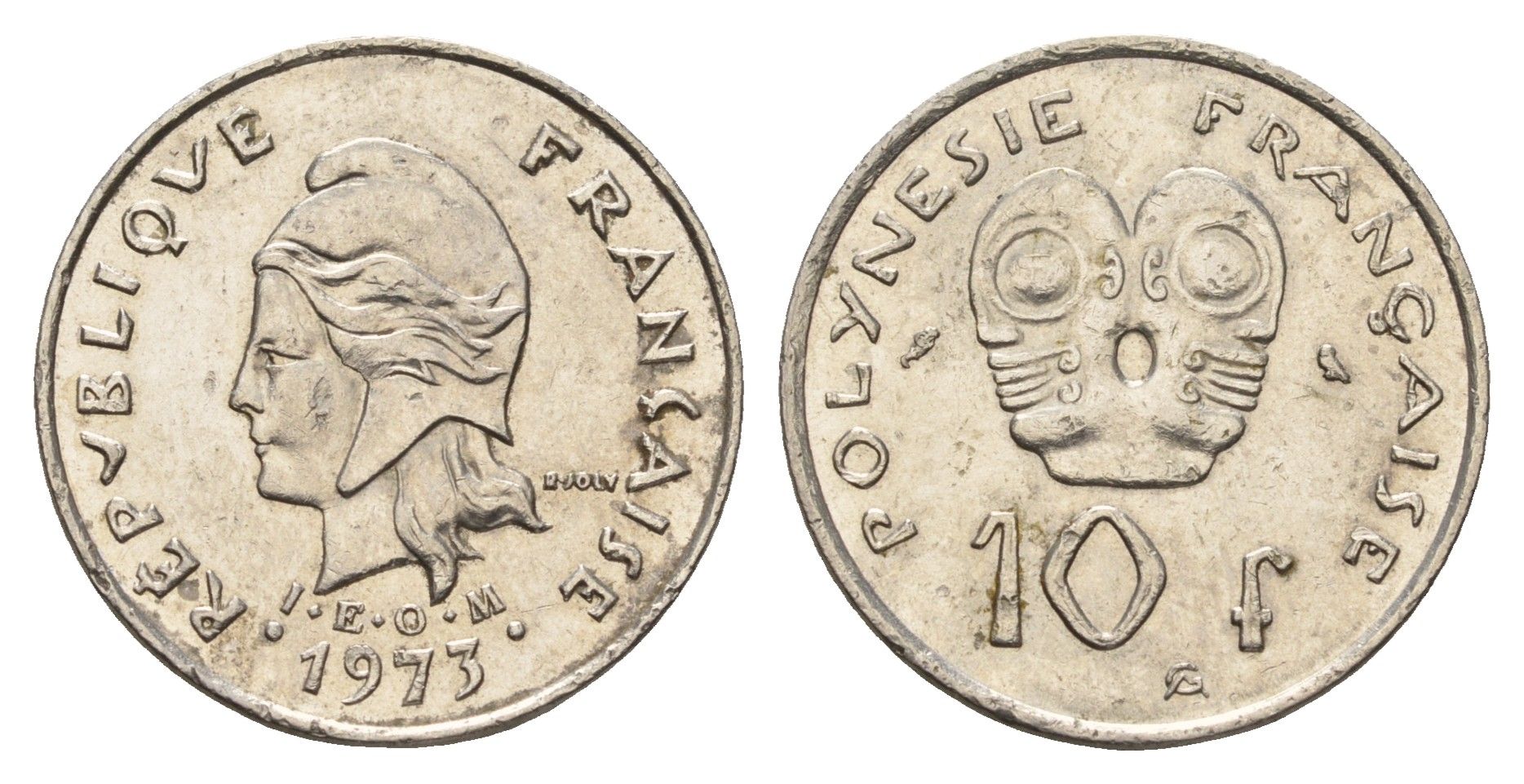 Французская Полинезия 10 франков 1973 KM 8 никель 177-217