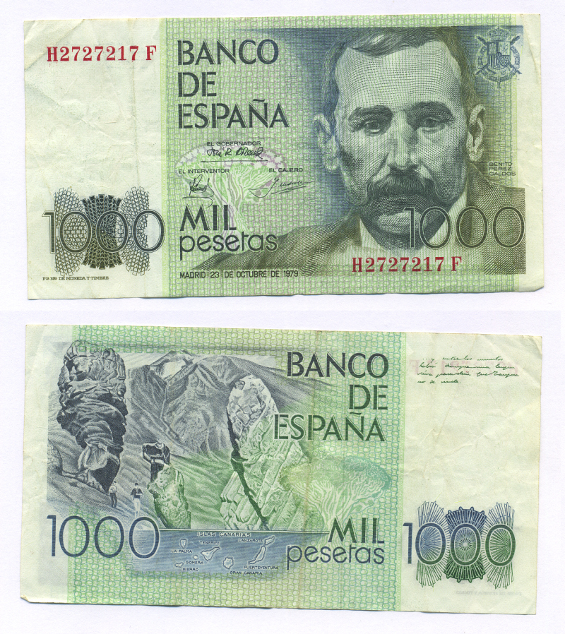 Испания 1000 Песет 1979 Бенито Перес Гальдос, Канарские острова Pick 158 бумага 6300-21-1-2