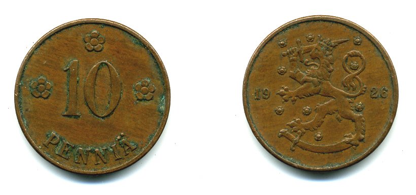 Финляндия 10 пенни 1926 республика (1918-1962) KM 24 медь 46-1535