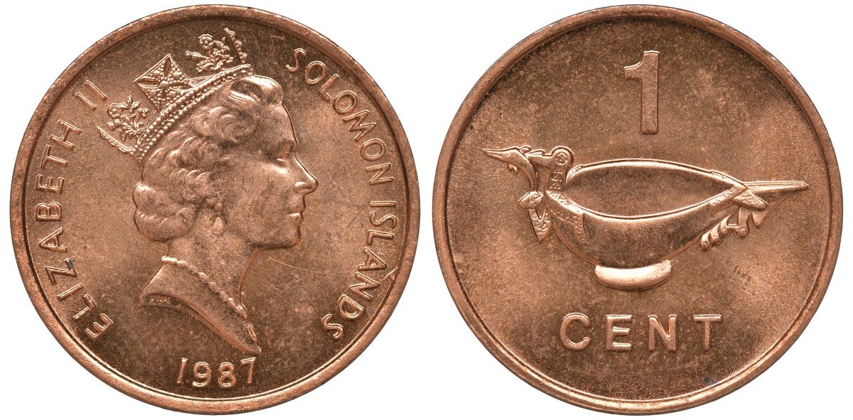 Соломоновы острова 1 цент 1987 Елизавета II (1953-) KM 24 сталь плакированная бронзой aUNC 4602-932