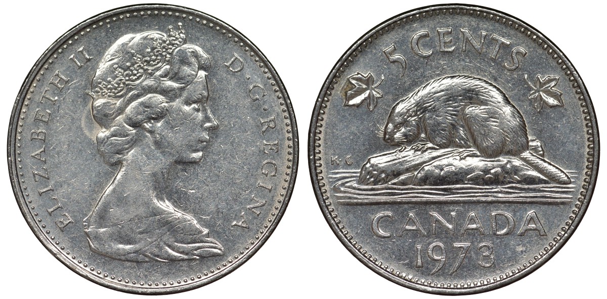 Канада 5 центов 1973 бобр, Елизавета II (1952-) KM 60.1 никель 4128-551
