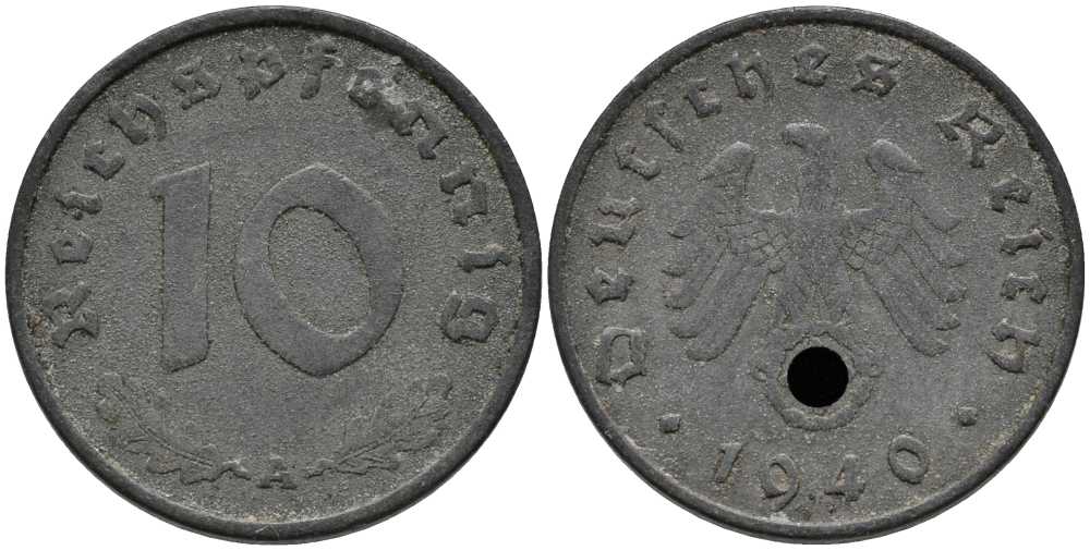 Германия 10 рейхспфеннигов 1940 A KM 101, J. 371 цинк 113-646