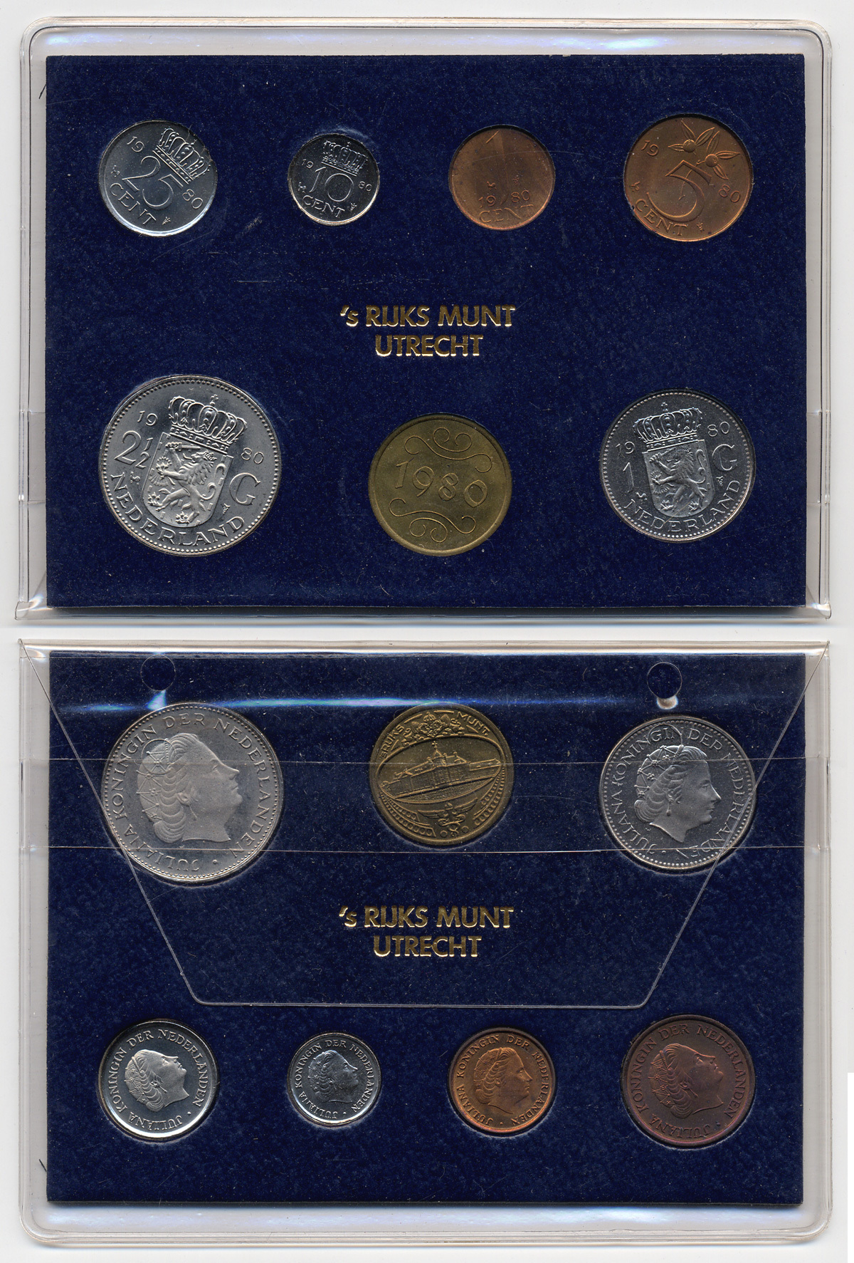 Нидерланды набор из 6 монет 1980 буклет, плюс жетон монетного двора    UNC  1-6-2-18