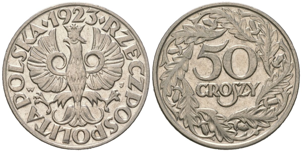 Польша 50 грошей 1923 MW Y 13 никель UNC 4618-767