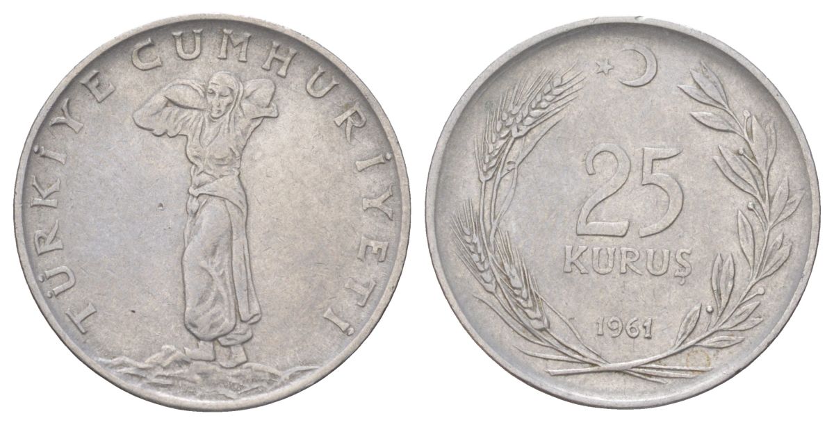 Турция 25 курушей 1961 KM 892.2 нержавеющая сталь 4628-1023