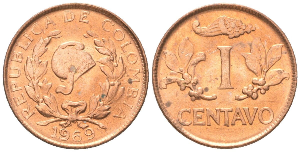 Колумбия 1 сентаво 1969 KM 205a сталь плакированная медью aUNC 4611-455