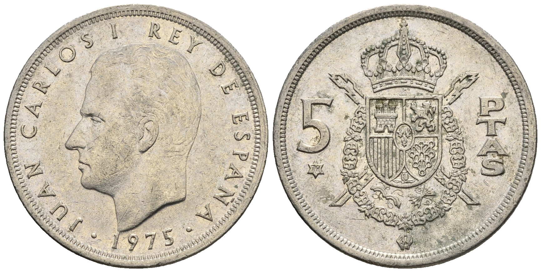 Испания 5 песет 1975 (79) Хуан Карлос I (1975-2014) KM 807 медно-никель 85-735