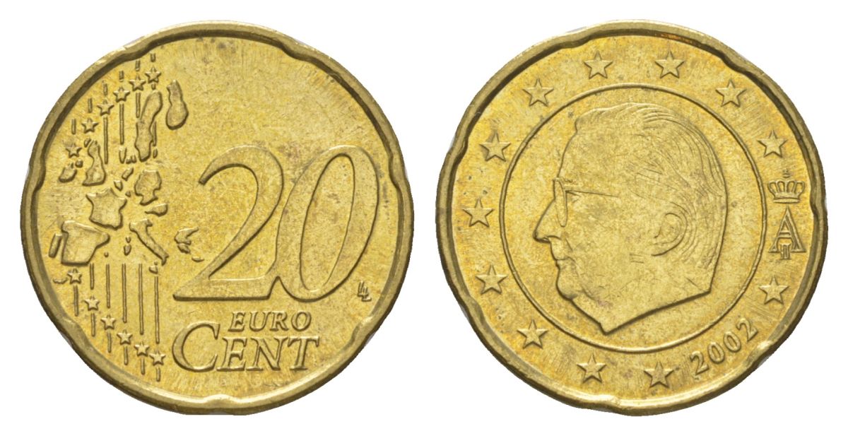 Бельгия 20 евроцентов 2002 KM 228 нордик aUNC 4629-332