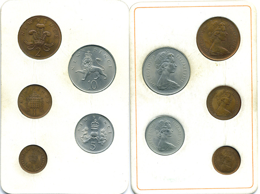 Великобритания набор из 5 монет 1968-1971 в оригинальной упаковке KM MS 102 UNC 3-6-3-18