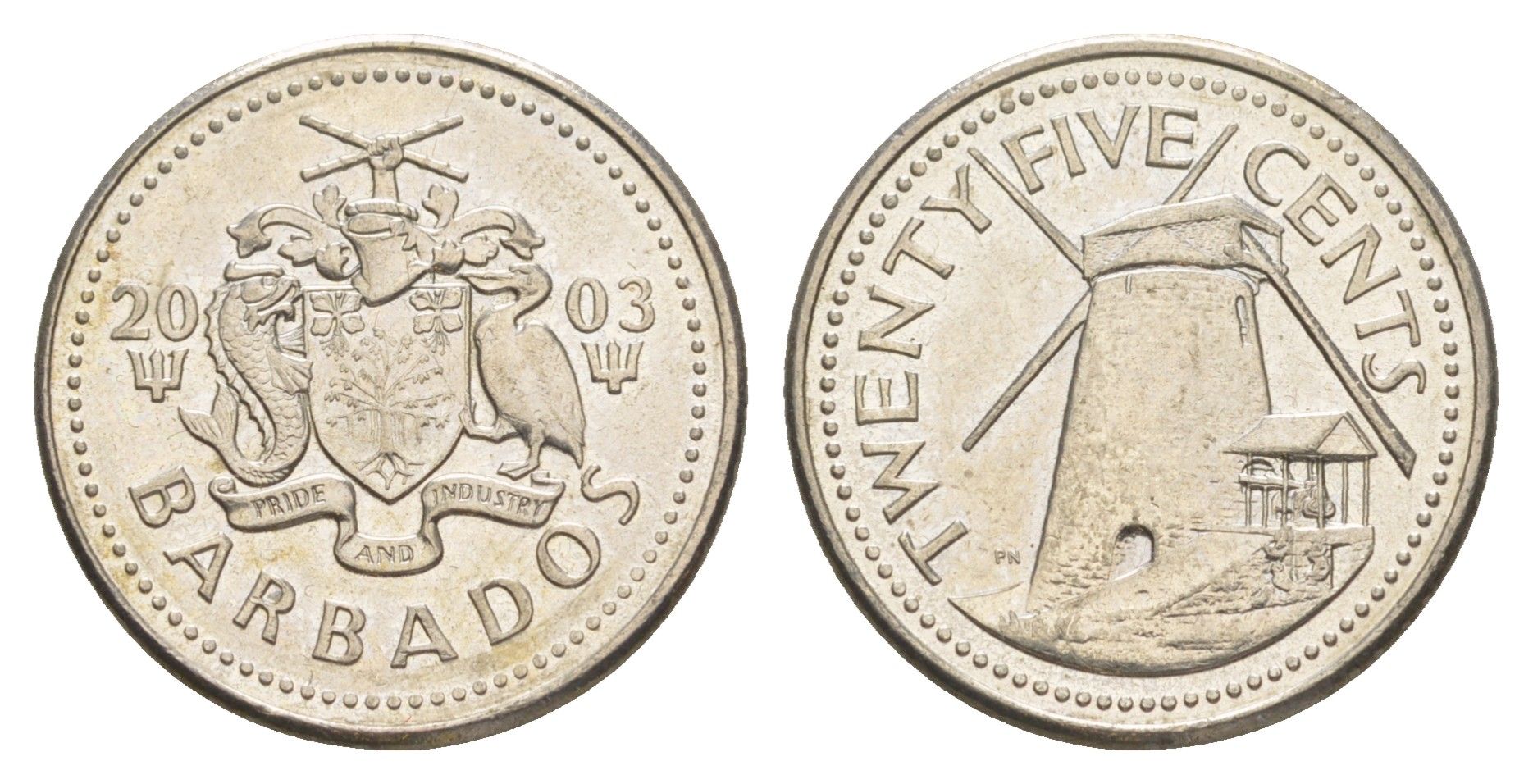Барбадос 25 центов 2003 KM 13 медно-никель 4514-1143