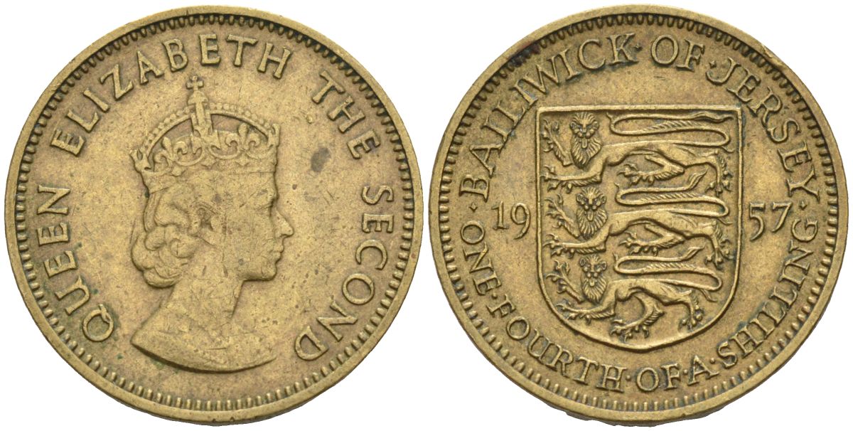 Джерси 1/4 шиллинга 1957 Елизавета II (1952-) KM 22 никель латунь 4589-1247