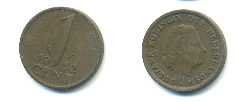 Нидерланды 1 цент 1952 Юлиана (1948-1980) КМ 180 бронза 83-918