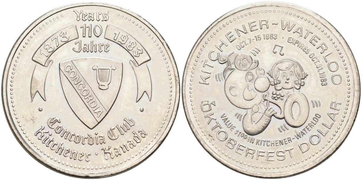 Канада жетон 1983 Souvenir dollar, 110 лет Concorfia, Kitchener-Waterloo, Octoberfest dollar никель 4590-843