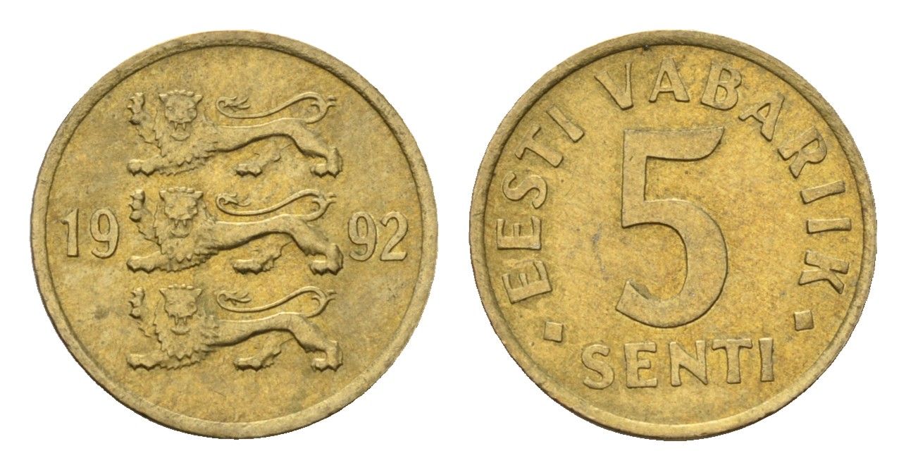 Эстония 5 сентов 1992 KM 21 латунь UNC 4694-1265