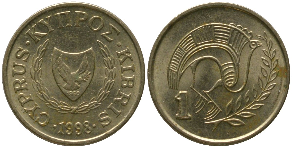 Кипр 1 цент 1998 KM 53.3 никель латунь 4154-1153
