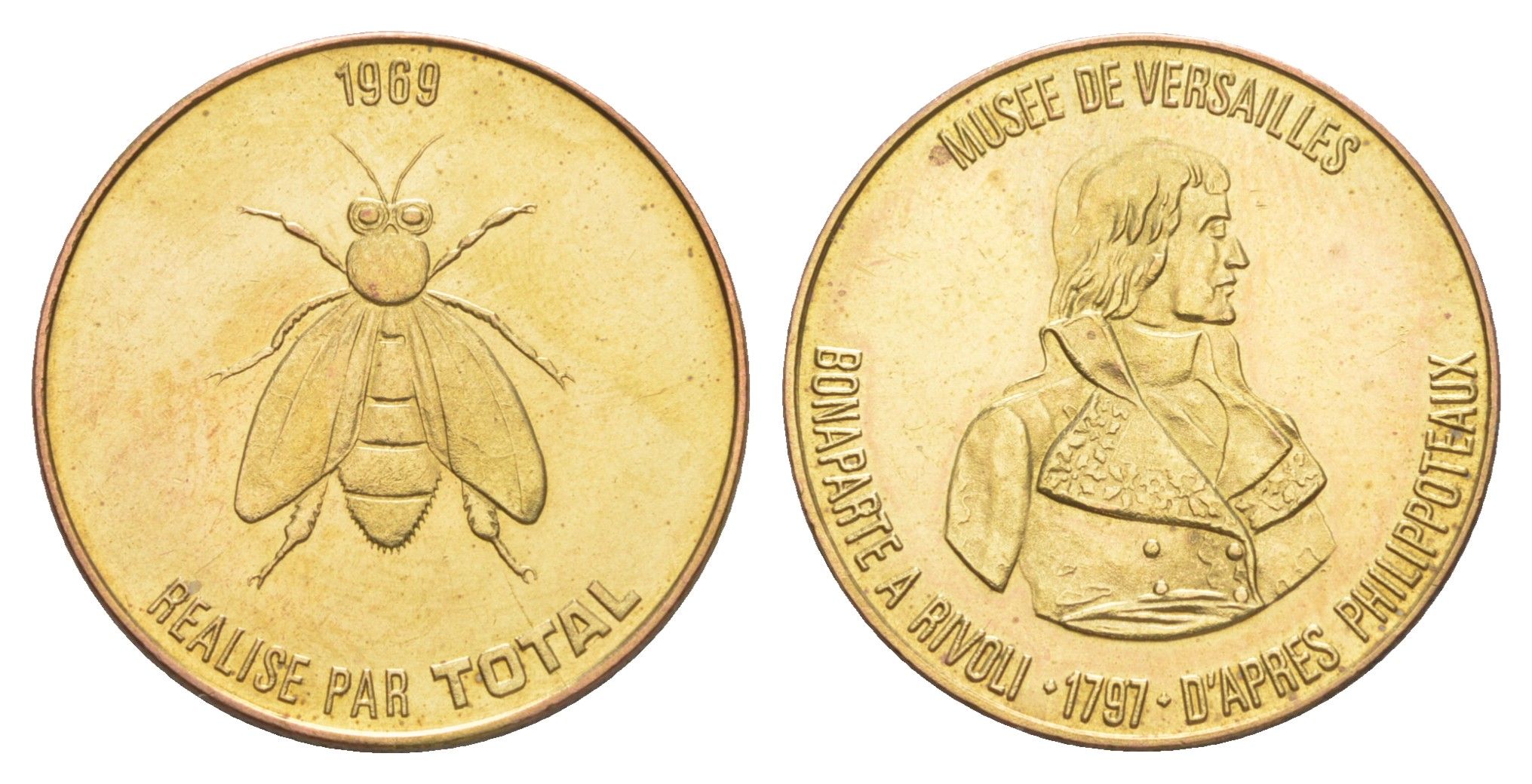 Франция жетон к 200-летию со дня рождения Наполеона-Бонапарта "Музей Версаля - Битва при Риволи" 1969 компания Total, диаметр 25,8 мм, вес 5 гр железо плакированная латунью UNC 4637-527