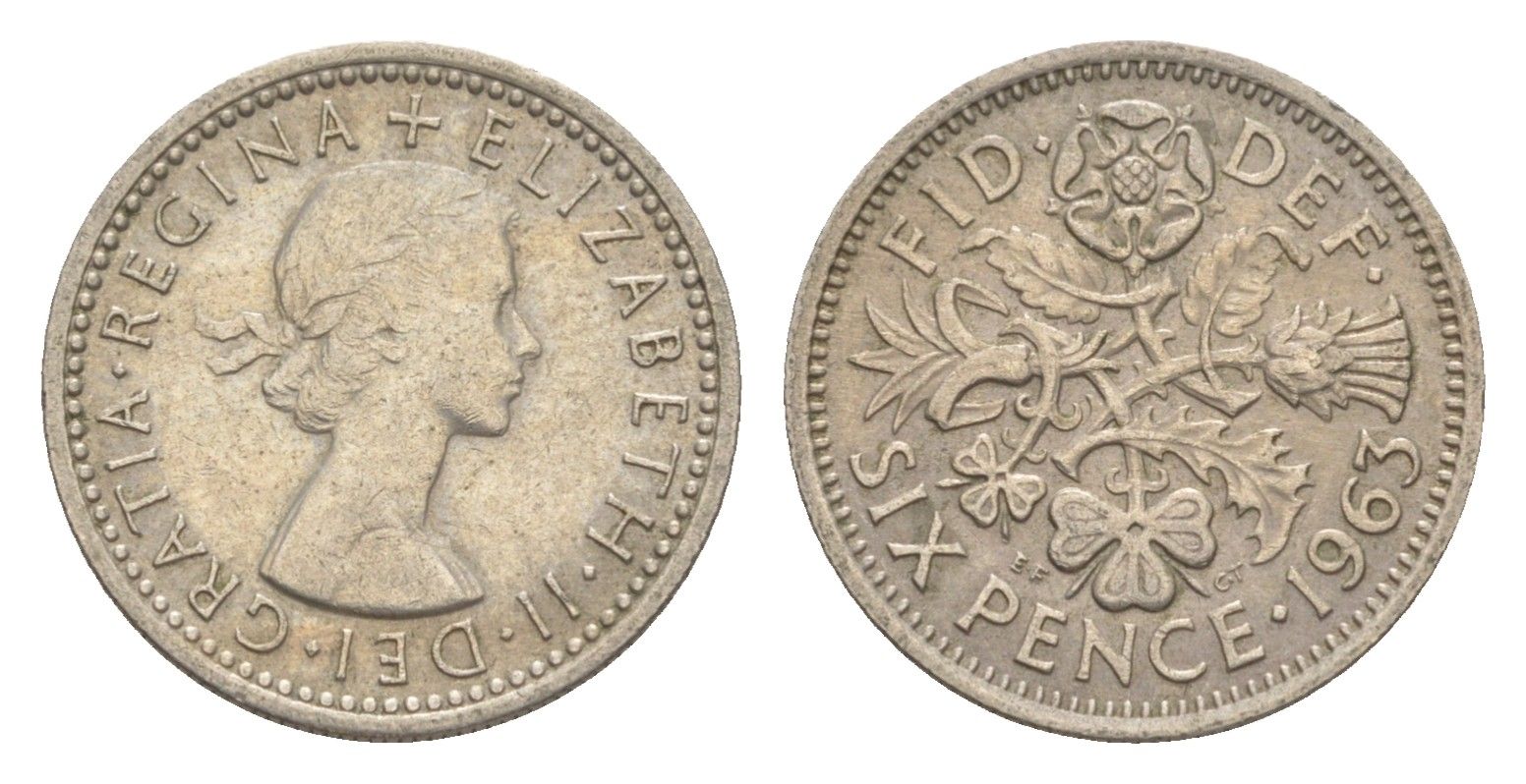 Великобритания 6 пенсов 1963 Елизавета II (1952-2022) KM 903, Spink 4149 медно-никель 4615-453
