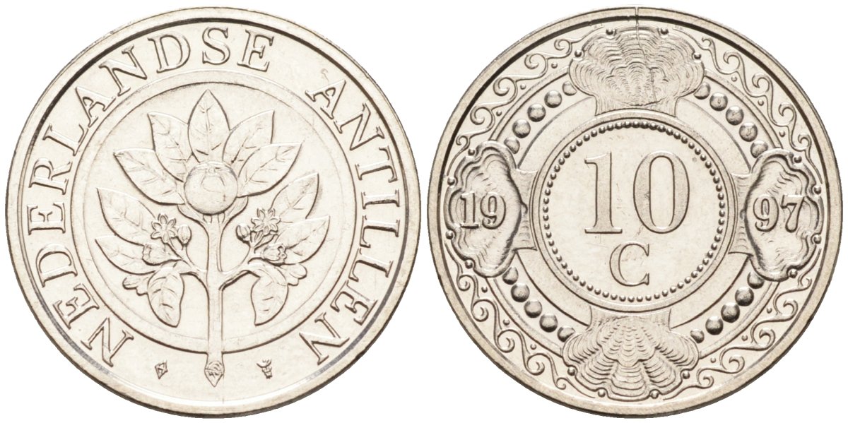 Нидерландские Антилы 10 центов 1997 Беатрикс (1980-2013) KM 34 никелированная сталь 220-127
