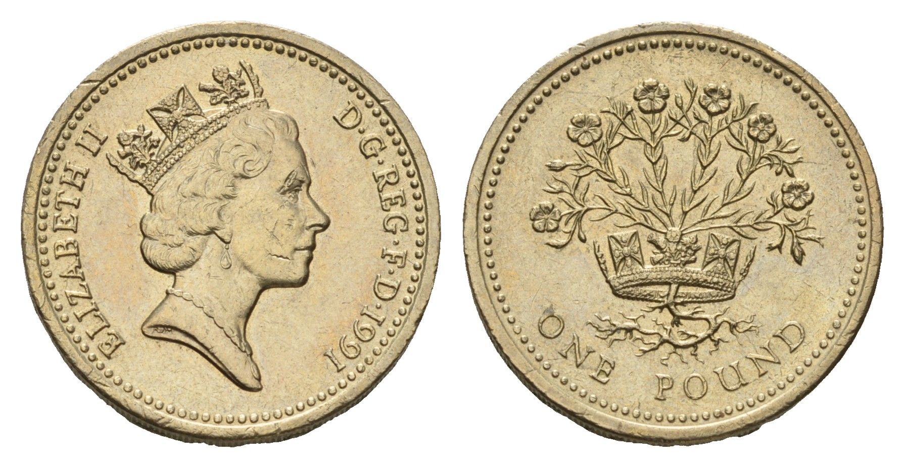 Великобритания 1 фунт 1991 Елизавета II (1952-2022) KM 946, Spink J4 никель латунь aUNC 4675-717