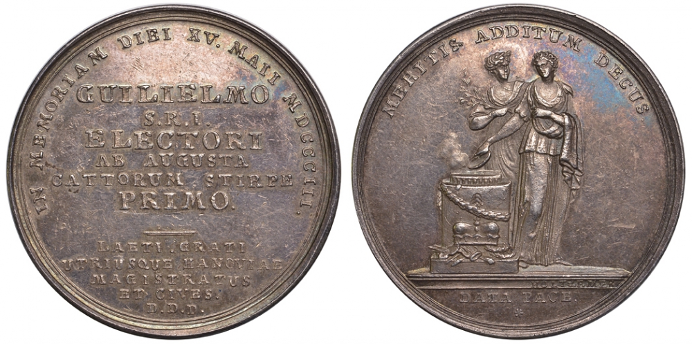 Германия медаль 1803 на получение Вильгельмом I титула курфюрста Гессенского Hoffmeister 2751, Schtz 2206.1 серебро UNC 00-805-12