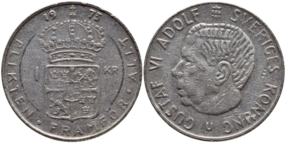 Швеция 1 крона 1973 Густав VI Адольф (1950-1973) KM 826а медь плакированная медно-никелем 4395-1145