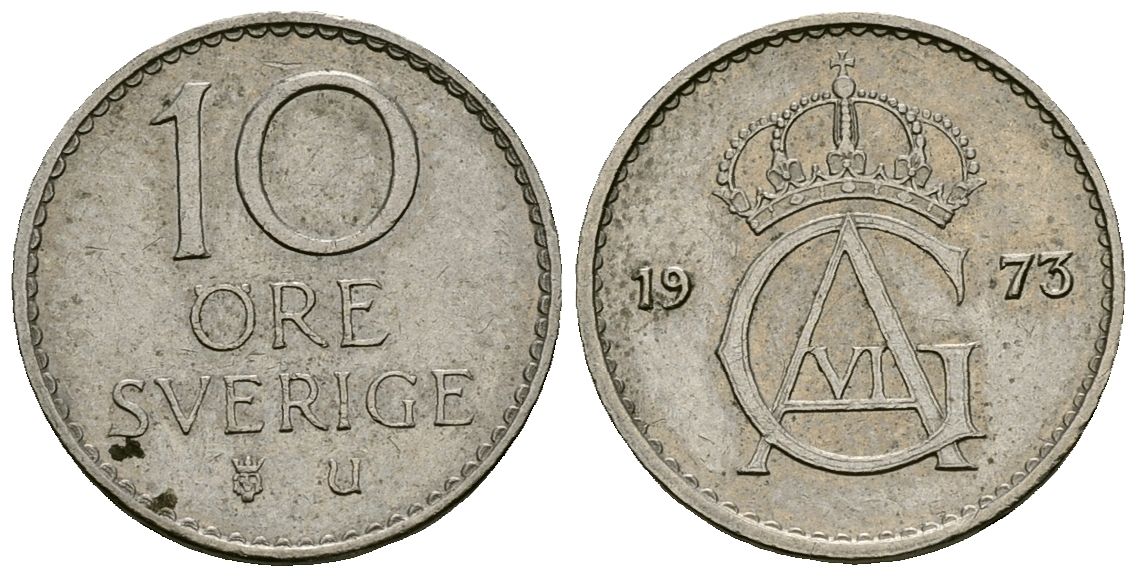 Швеция 10 эре 1973 Густав VI Адольф (1950-1973) KM 835 медно-никель 4173-1033