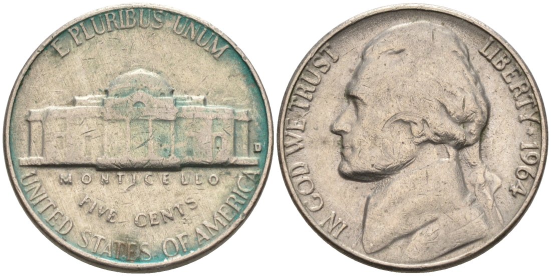 США 5 центов 1964 D, Джефферсон KM А192 медно-никель 92-1127