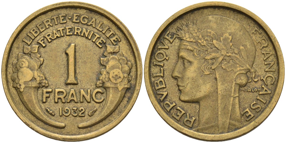 Франция 1 франк 1932 KM 885, Le Franc 219.2 алюминиевая бронза 4142-814