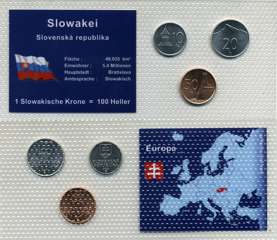 СЛОВАКИЯ НАБОР ИЗ 3 МОНЕТ 2001-2002 ЗАПАЙКА KM 17, 18, 35 UNC 7-4-34