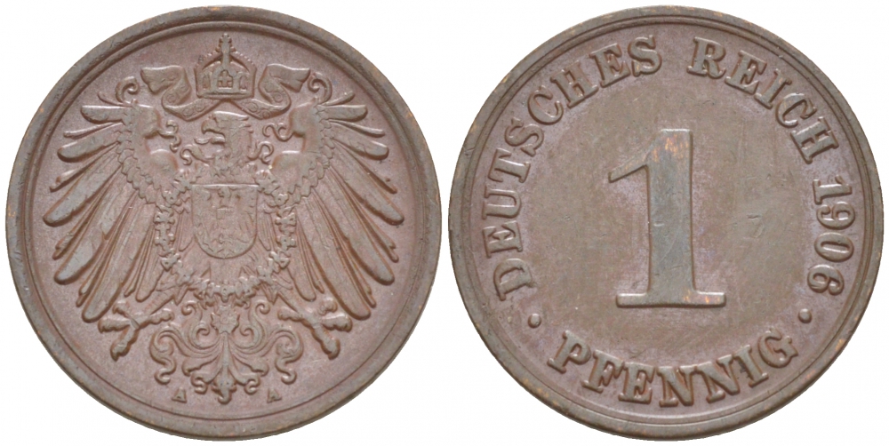 ГЕРМАНИЯ 1 ПФЕННИГ 1906 A KM 10, J. 10 медь 3718-163