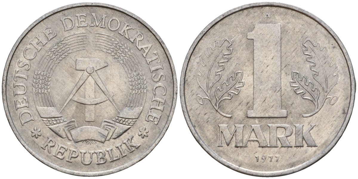 ГДР 1 марка 1977 A KM 35.2 алюминий 4601-514