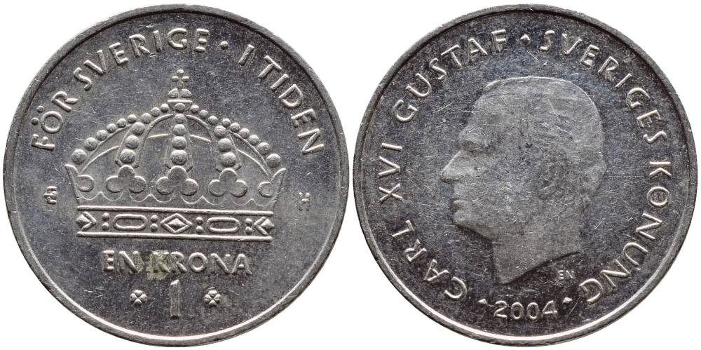 Швеция 1 крона 2004 Карл XVI Густав (1973- ) KM 894 медно-никель 177-715