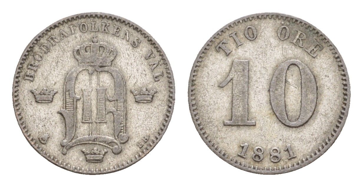 Швеция 10 эре 1881 Оскар II (1872-1907) KM 755 серебро 1518-812