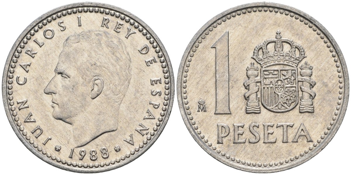 Испания 1 песета 1988 M, Хуан Карлос I (1975-2014) KM 821 алюминий 4448-712