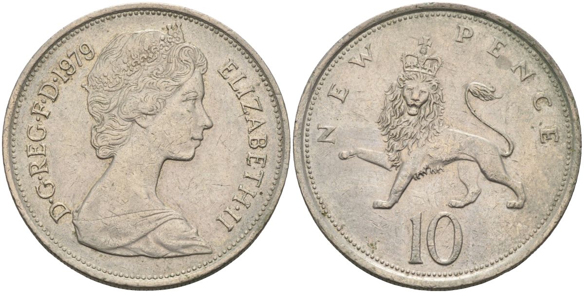 Великобритания 10 пенсов 1979 Елизавета II (1952-2022) KM 912, Spink 4231 (F1) медно-никель 4117-932