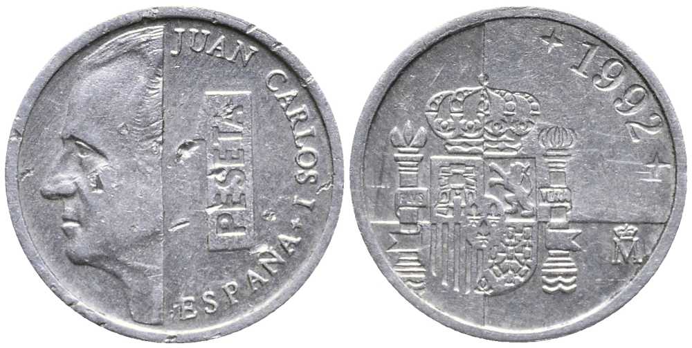 ИСПАНИЯ 1 ПЕСЕТА 1992 ХУАН КАРЛОС I (1975-) KM 832 алюминий 105-1117